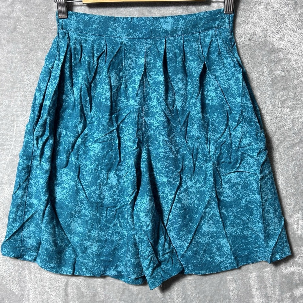 Landon West Vintage Pleated Shorts Teal Rayon Size S High Waist Made in USA